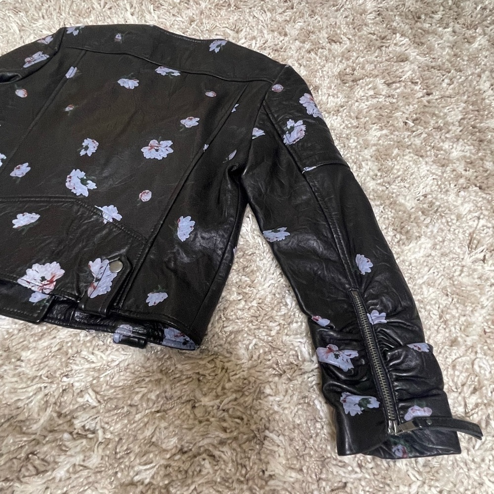 NWOT Joie Thisbe Moto Black Floral Lamb Leather Jacket Size XS - Picture 12 of 16